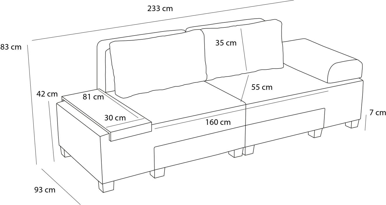 Krevat-sofá treshe, Atelier del Sofa, pëlhurë Perenna Chenille, antracit