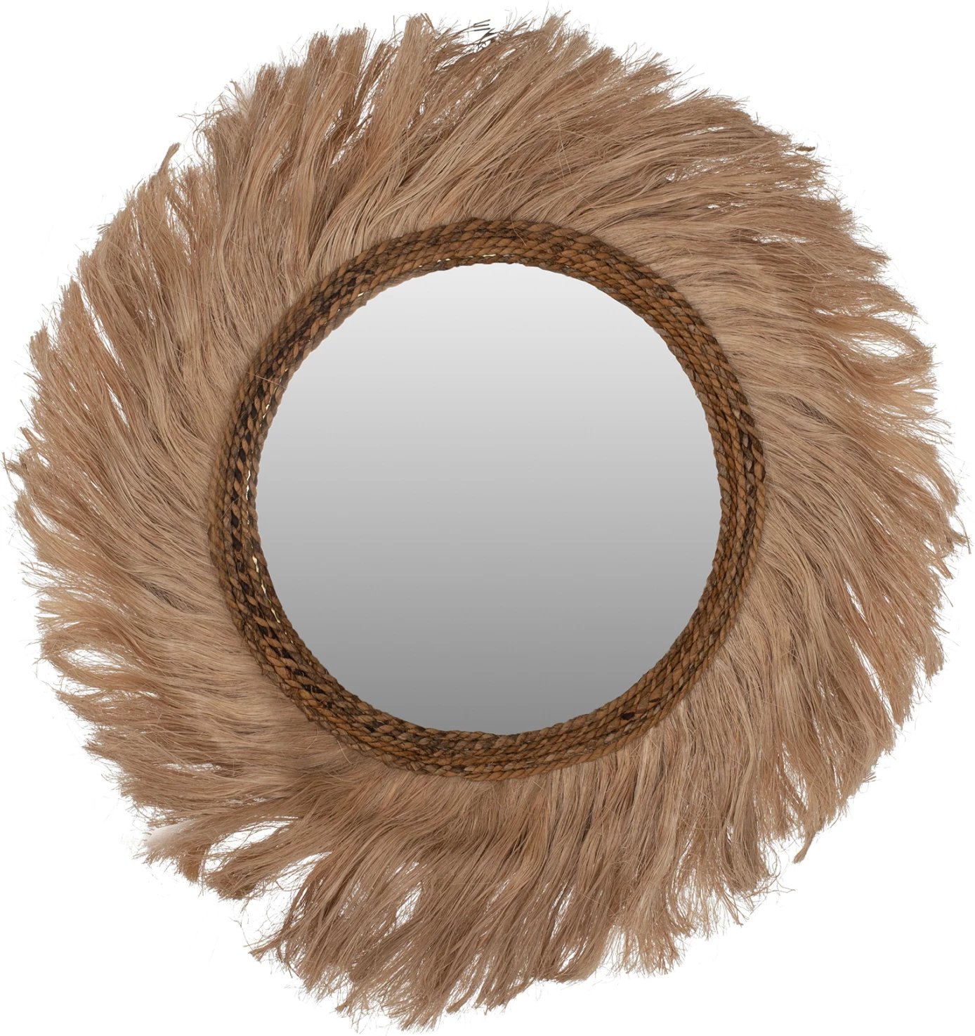 Pasqyrë rrethore me kornizë prej fibrash abaka, ngjyrë natyrale, 90x4x90cm, FH7729