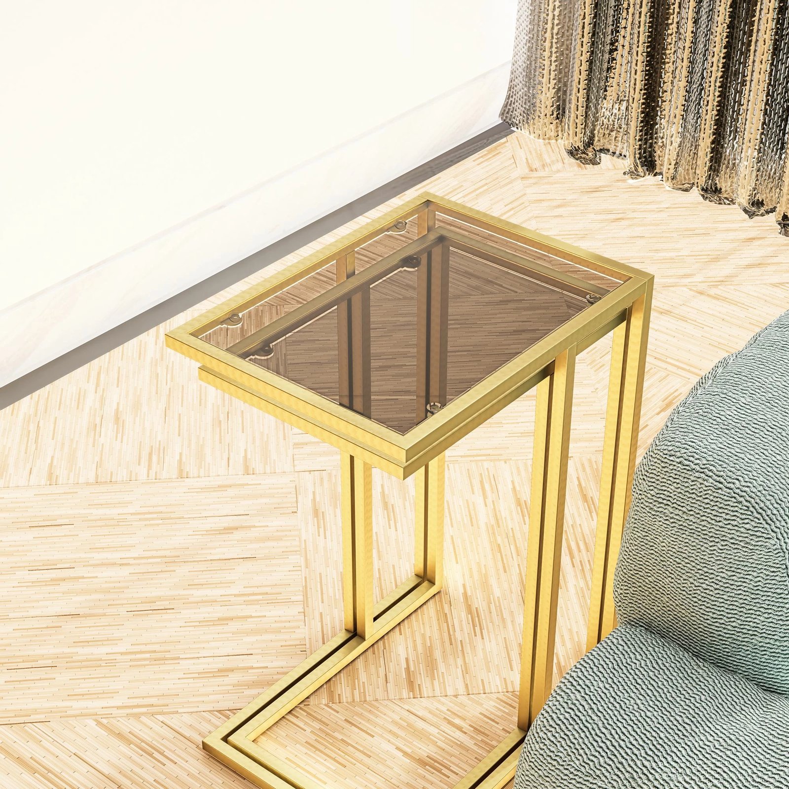 Set tavolinash të vendosshme (3 copë), Hanah Home, Ibiza C, ngjyrë ari, fume