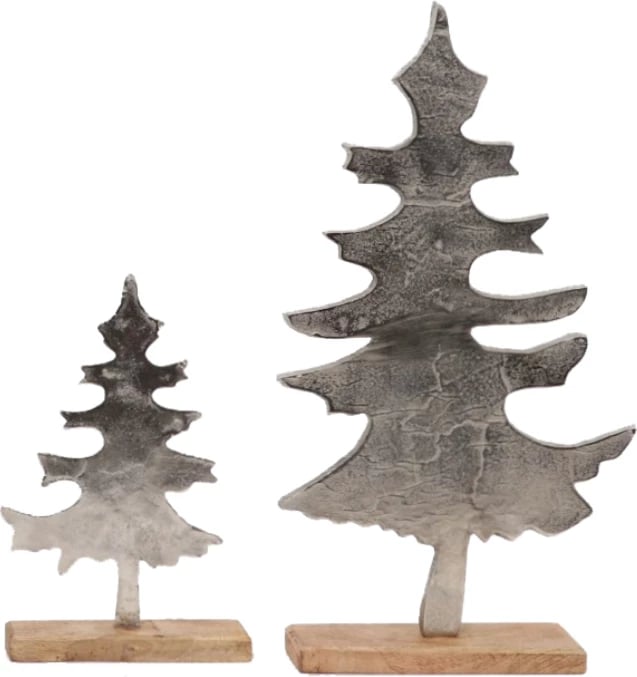 Dekor pemë Krishtlindjesh, alumin argjendi, dru mango natyral, 25x6x42cm Dekor pemë Krishtlindjesh, alumin argjendi, dru mango natyral, 25x6x42cm