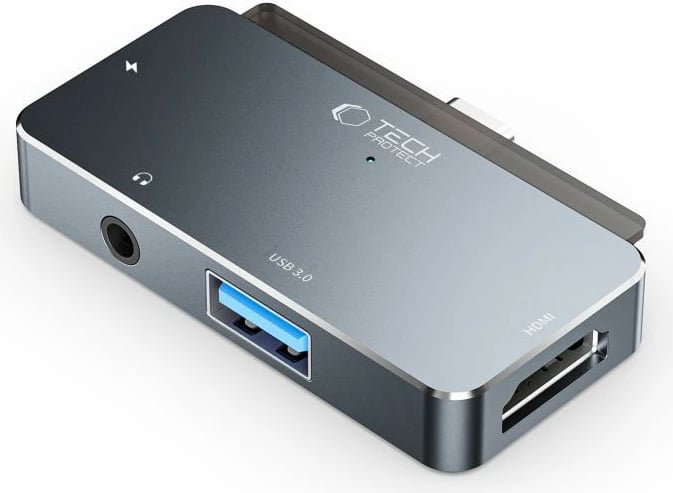 HUB Tech-Protect V6 4in1 USB-C, USB-A 3.0, HDMI, mini jack 3.5mm, gri