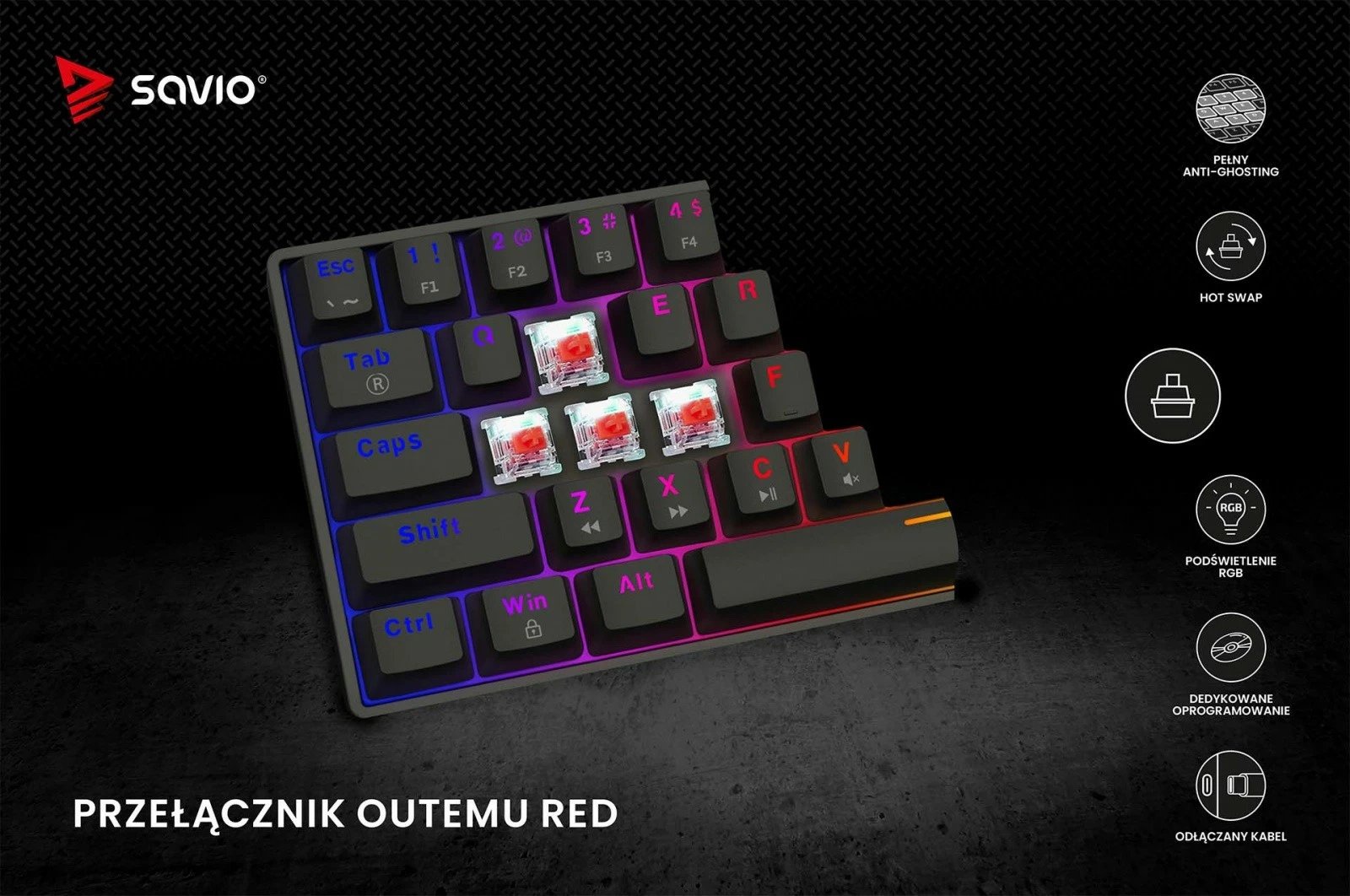 Tastierë mekanike Savio Blackout X2, OUTEMU Red, 60%, me ndriçim ARGB, e zezë
