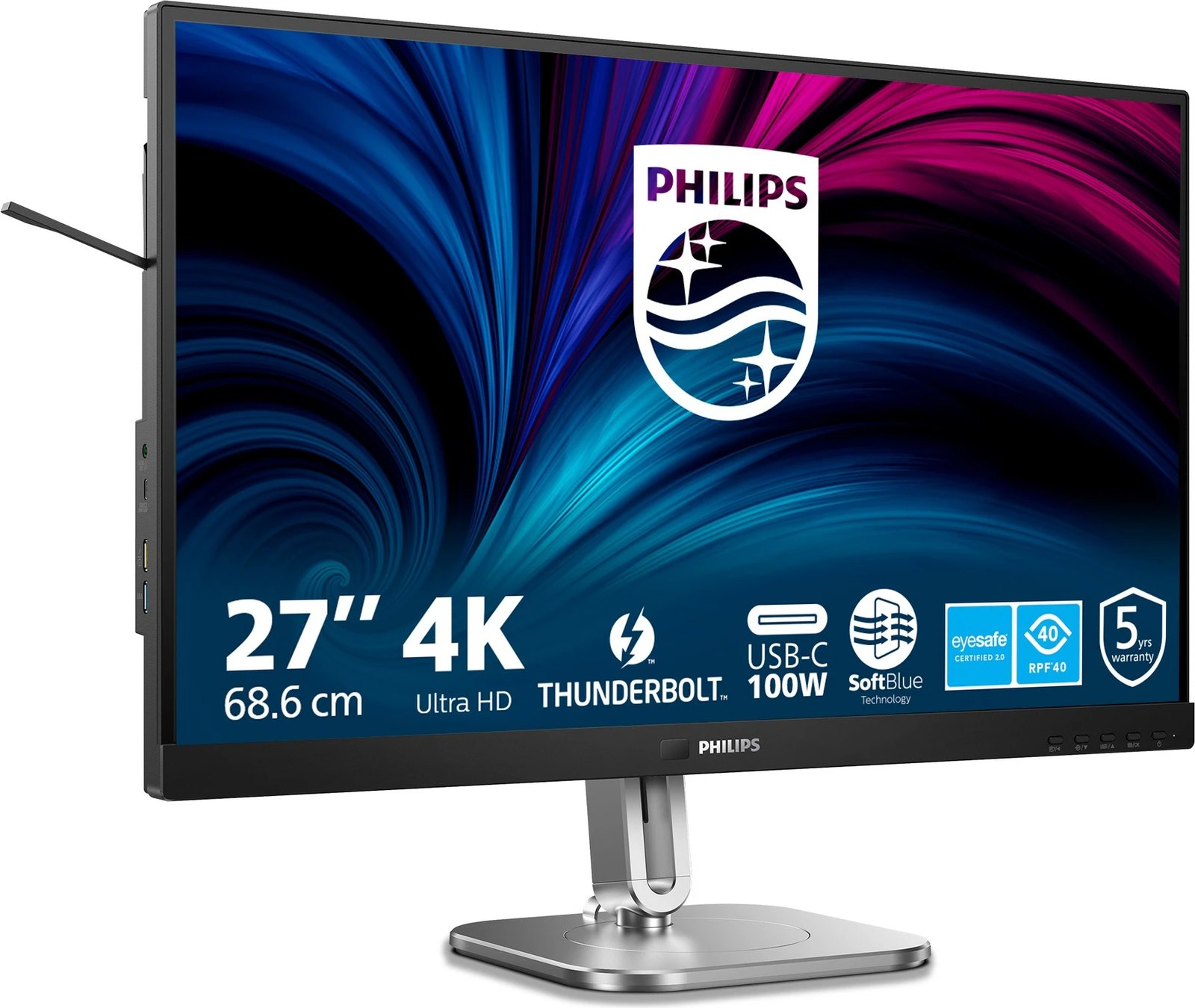 Monitor Philips 27B2U6903 27 inç 4K Ultra HD, Thunderbolt, USB-C, HDMI, DP, zi/gri