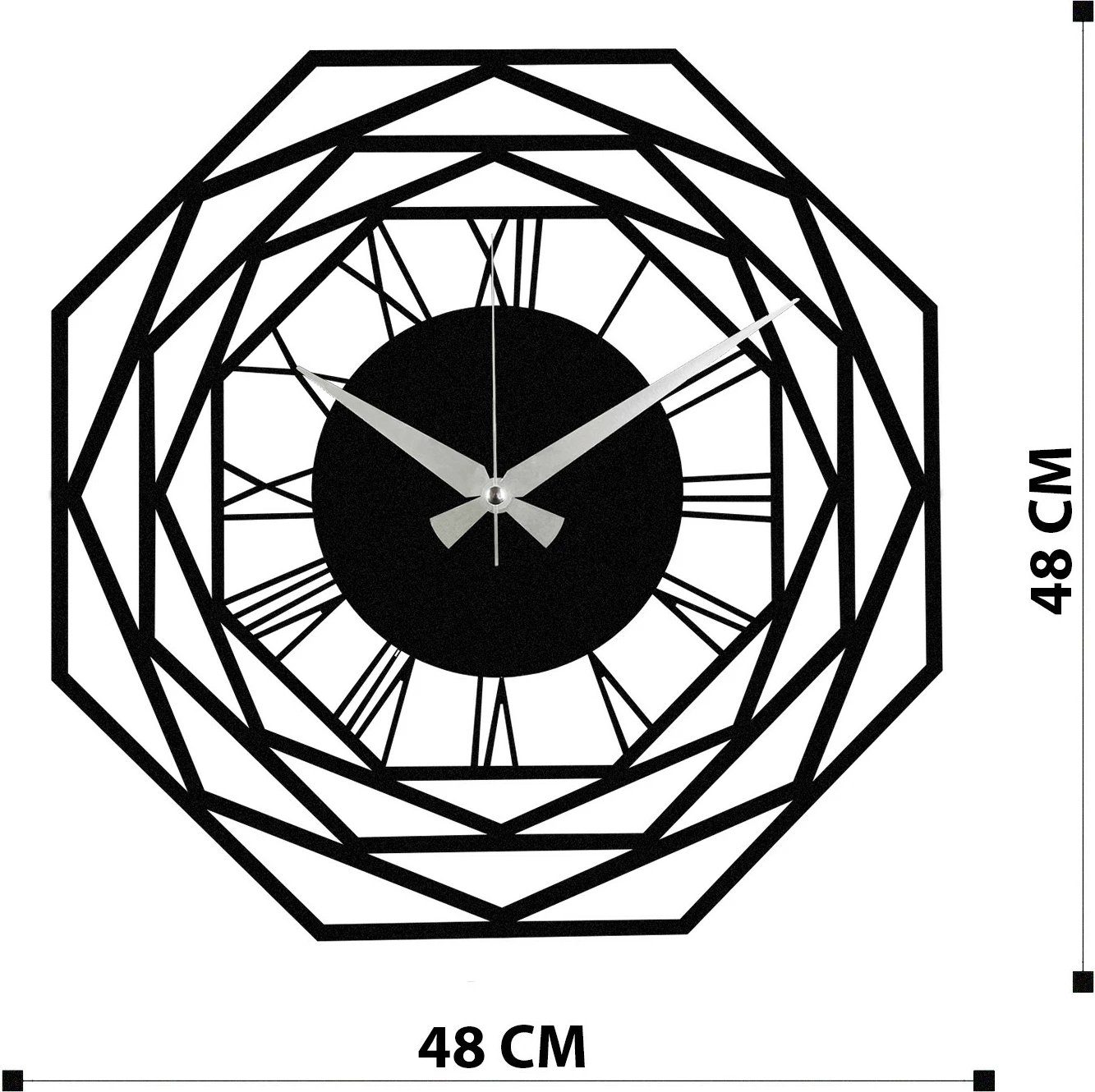 Orë muri dekorative prej metali, Wallity Enzoclock - S012, e zezë, 48x48cm