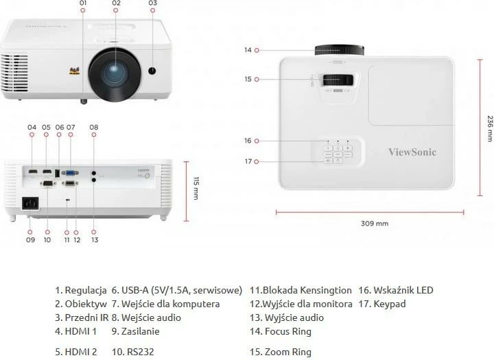 Projektor ViewSonic PA700S, 4500 ANSI lumens, SVGA, Bardhë