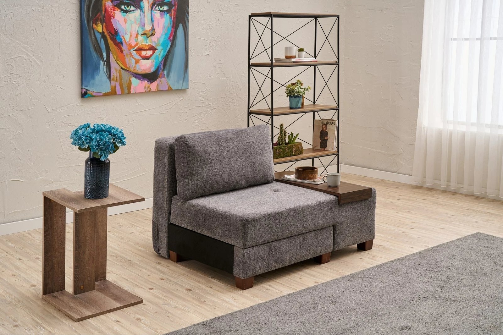 Krevate-kolltuk një vendësh, Atelier del Sofa, Perenna Chenille, e djathtë, ngjyrë gri