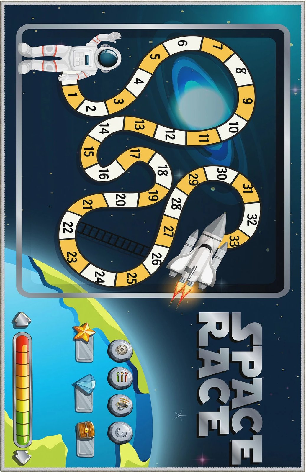 Qilim multingjyrësh për fëmijë, dizajn lojë Space Race, 180x280cm, WOOKECE087