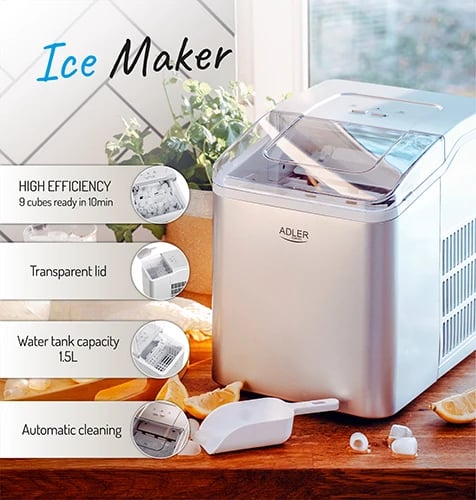 Prodhues akulli Adler AD 8086 12 kg/24h 1.5L pastrim automatik 100 W, argjendtë