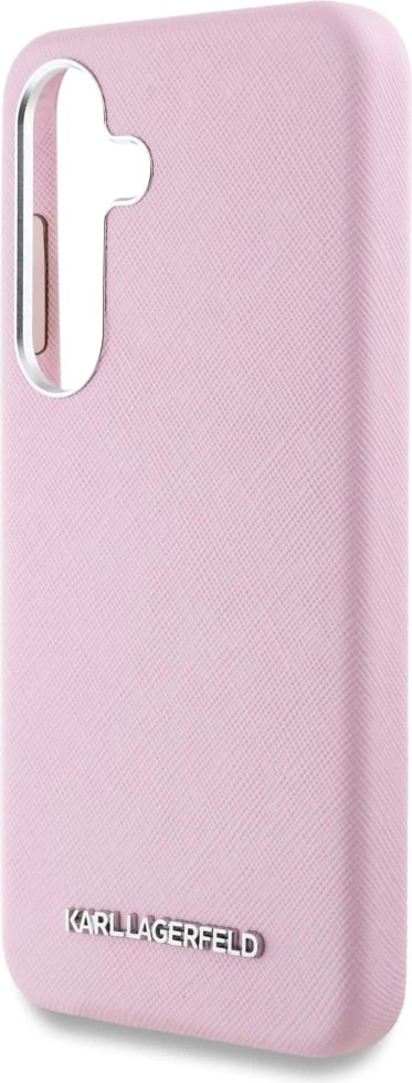 Mbështjellës Karl Lagerfeld Saffiano Full Wrapped Elongated Metal Logo MagSafe për Samsung Galaxy S25+, Rozë