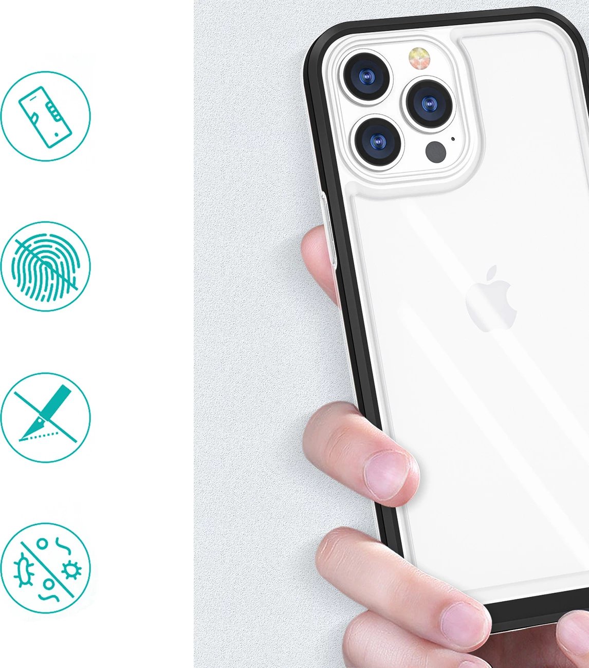 Mbështjellës Hurtel Clear 3in1 për iPhone 14 Plus, kornizë e kuqe, transparent