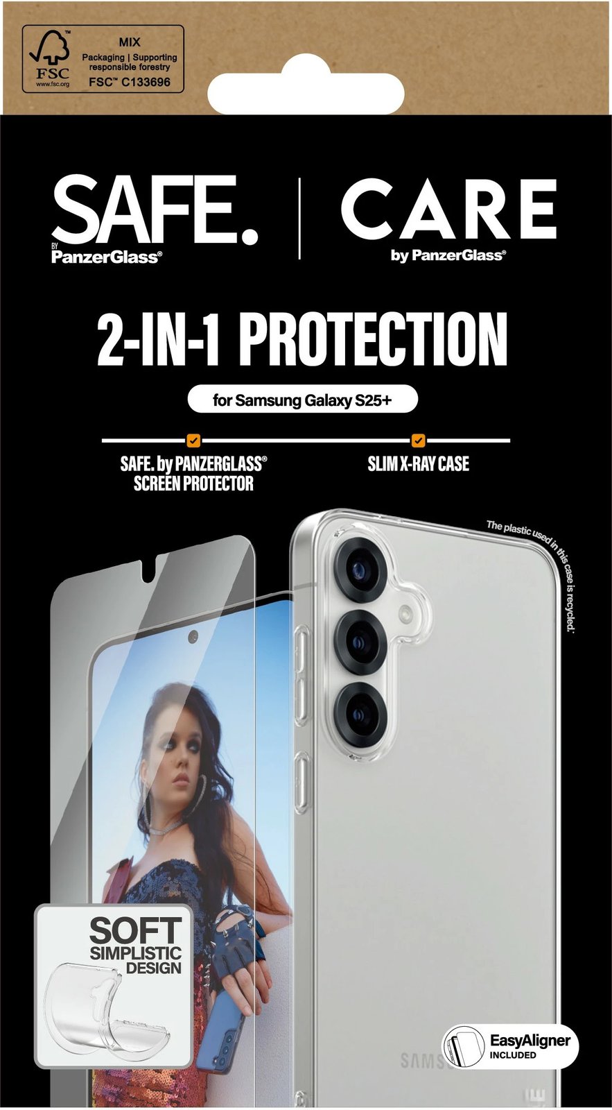 Mbështjellës PanzerGlass për Samsung Galaxy S25 Plus, set 2-në-1, transparent