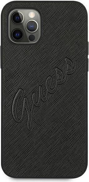 Mbështjellës Guess Saffiano Vintage Script për iPhone 12 Pro Max 6.7", Zi