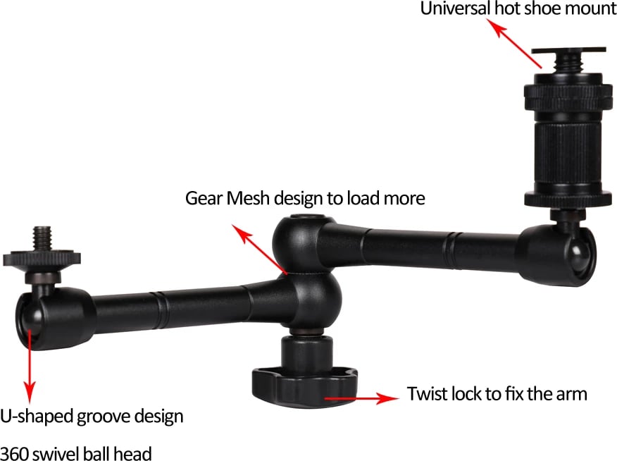 Mbajtës kapëse për kamerë/mikrofon, Hurtel, universal me krah të artikuluar, i rregullueshëm, zi