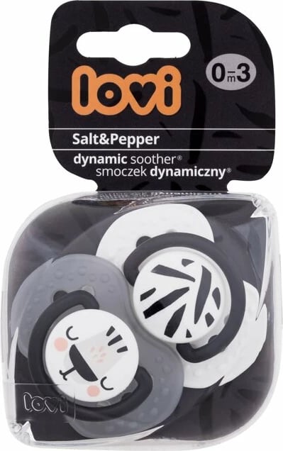 Qetësues për fëmijë LOVI Dynamic Soother Salt & Pepper 0-3 muaj, 2 copë