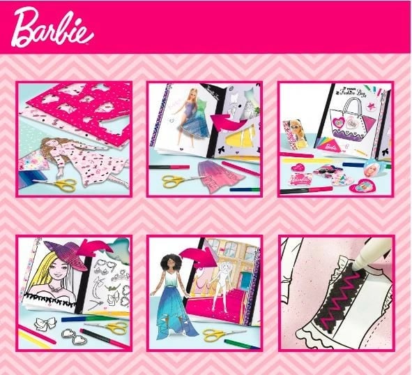 Set kreativ Barbie Fashion School Lisciani, me libra mode, ngjyrosëse dhe ngjitëse, Multicolour