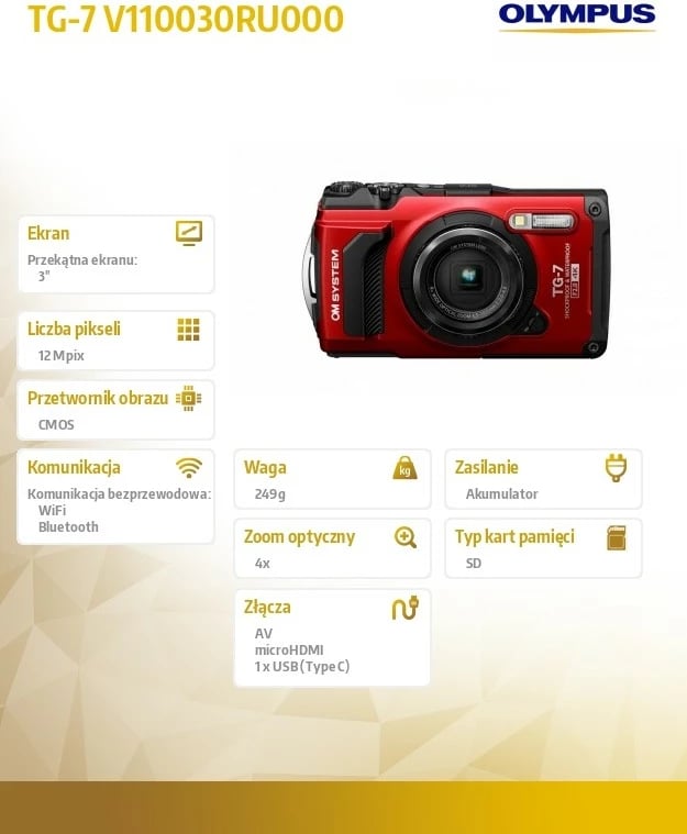 Aparat fotografik Olympus TG-7, kompakt, 12 MP, 4K, i kuq