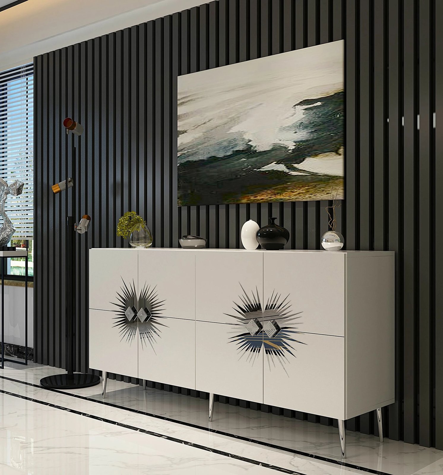 Konsol Skye Decor, Nida KB150, e bardhë, argjend