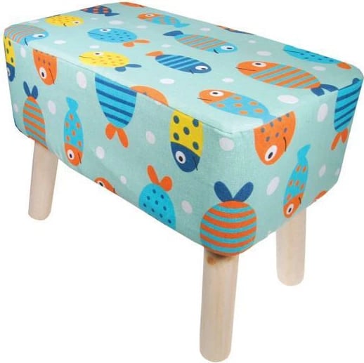 Stol Nextdeco me pëlhurë, model peshk, këmbë druri, H37x50x27cm