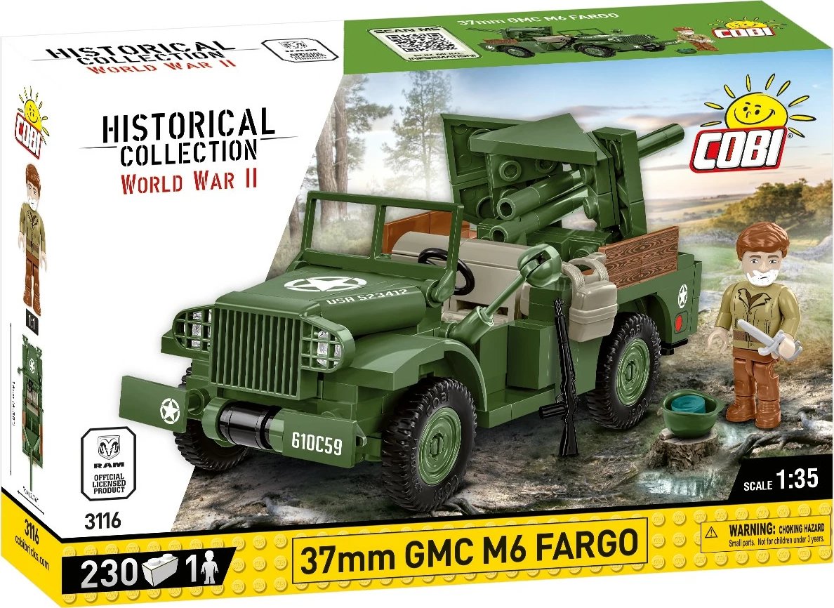 Set lodrash ndërtimi Cobi Klocki 3116, 37mm GMC M6 Fargo, 230 pjesë, Jeshile