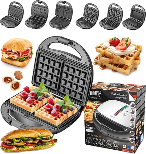 Pjekëse shumëfunksionale 6-në-1, Adler CR 3057, 800–1200W, pllaka të këmbyeshme, inoks, e zezë/argjend