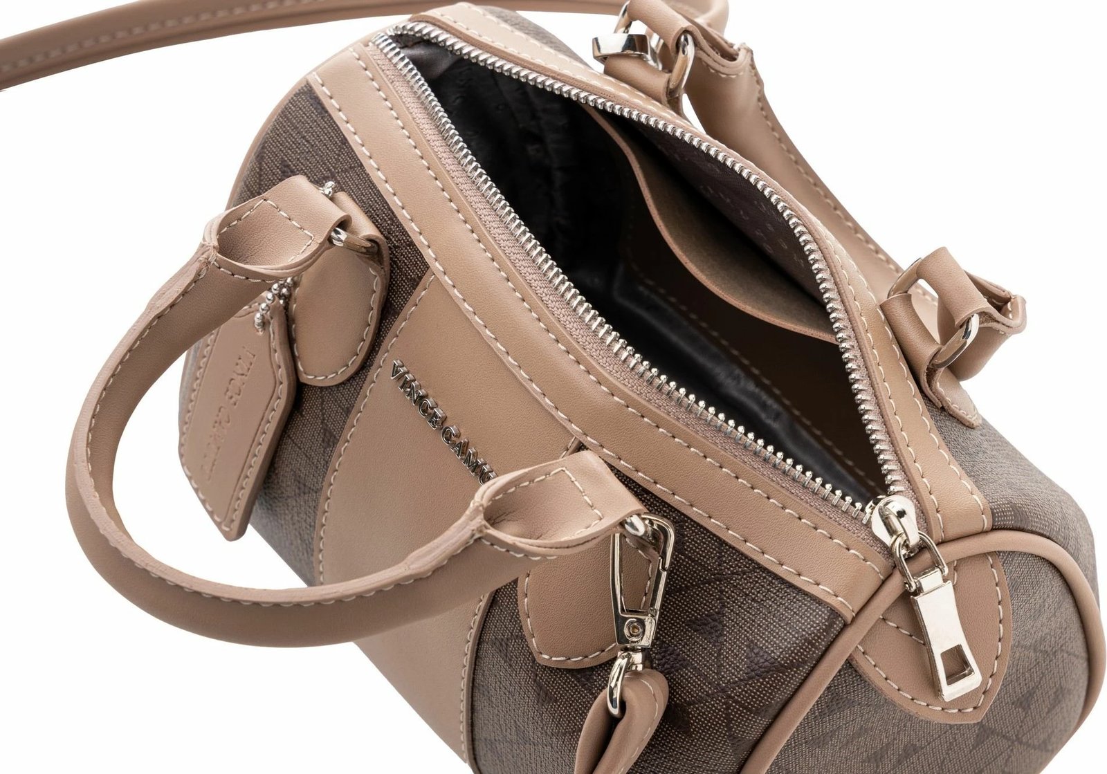 Çantë dore Vince Camuto Rimini, monogram, ngjyrë kafe dhe mink