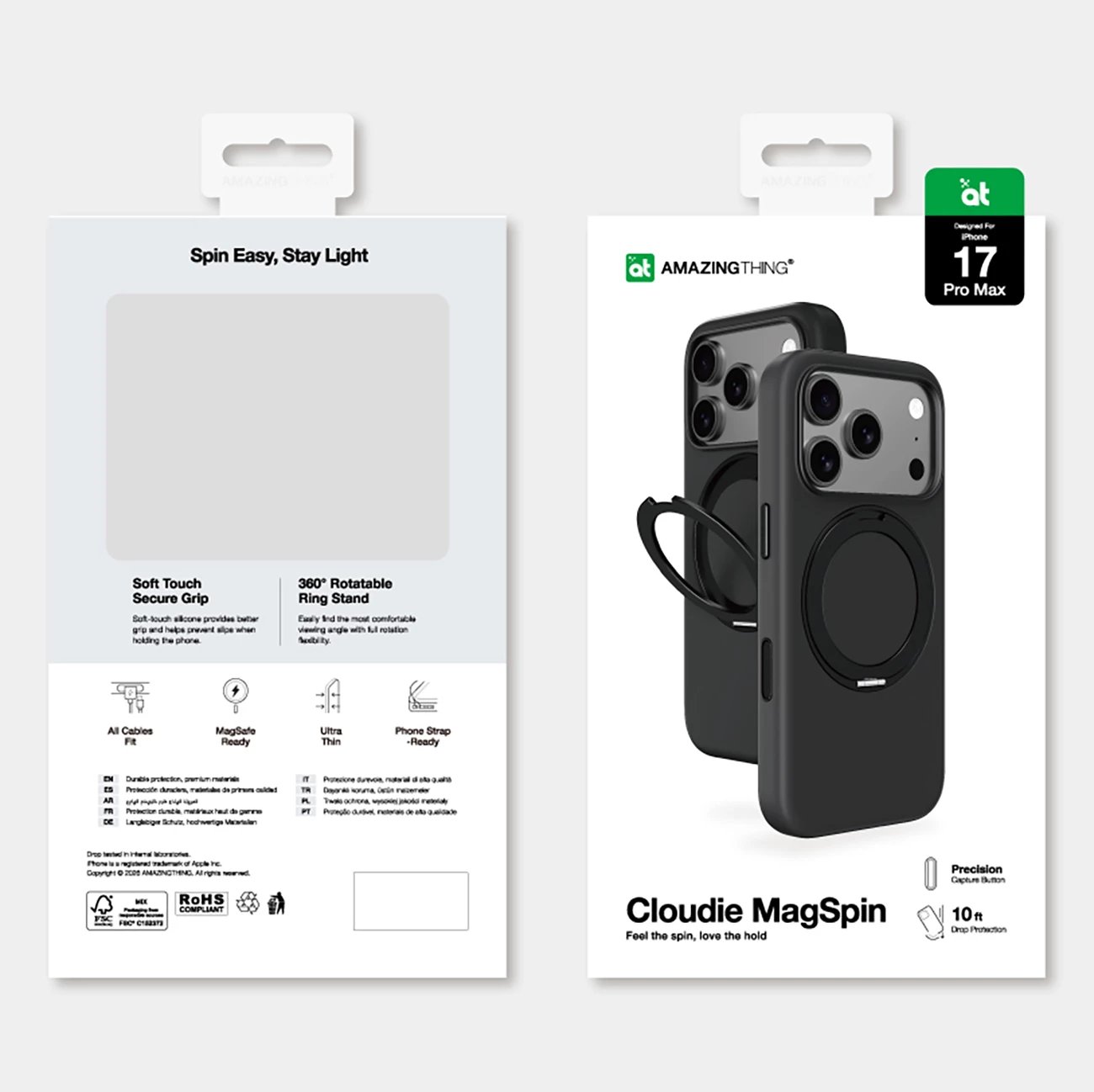 Mbështjellës AmazingThing Cloudie për iPhone 17 Pro Max, me mbajtëse, MagSafe, i zi