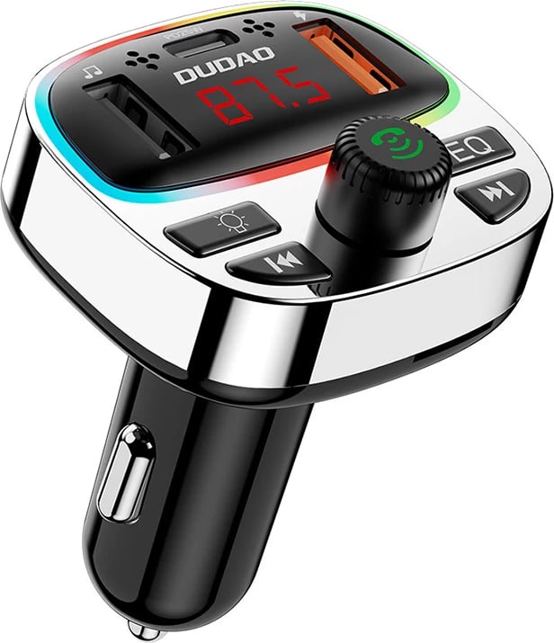 Transmetues Bluetooth për veturë Dudao R2PRO+, PD 25W, Bluetooth 5.3, RGB, zi dhe argjendtë