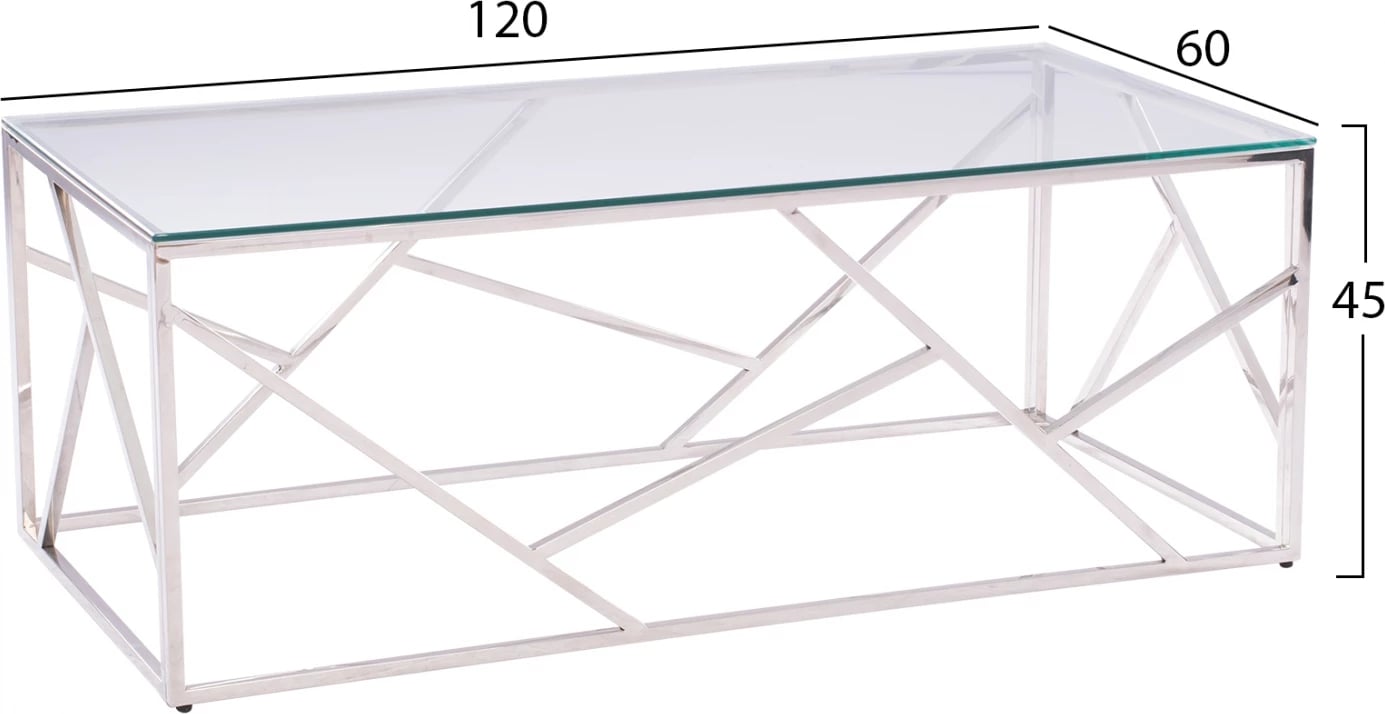 Tavolinë kafeje JANA me xham dhe bazë kromi 120x60x45H cm. FH8617.01