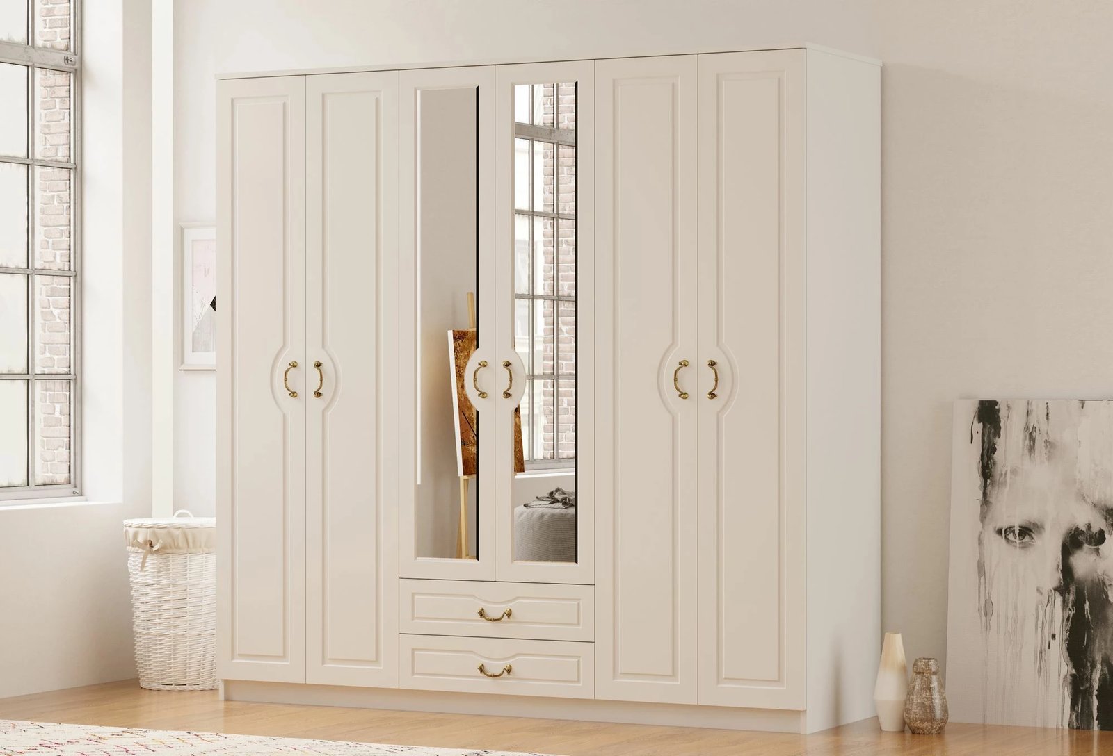 Dollap për rroba, ngjyrë e bardhë mat, Skye Decor, RB-178, 210x210x52cm