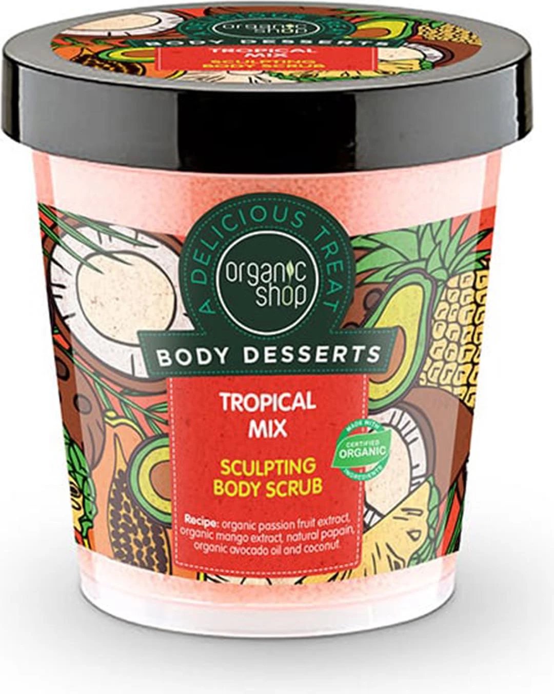 Scrub për trup Organic Shop Body Desserts Tropical Mix 450ml