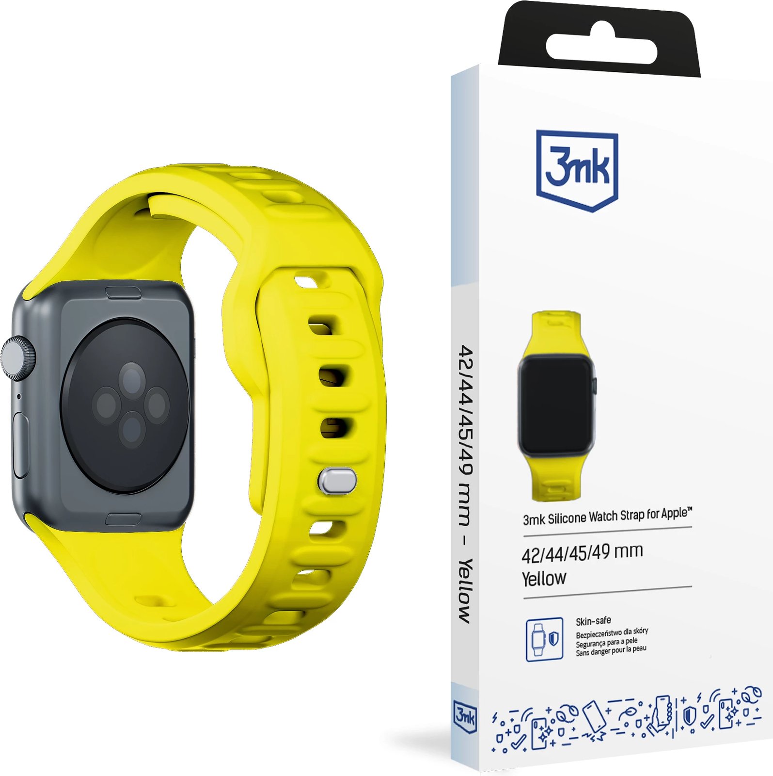 Rrip silikoni për Apple Watch 3mk, 42/44/45/49 mm, e verdhë