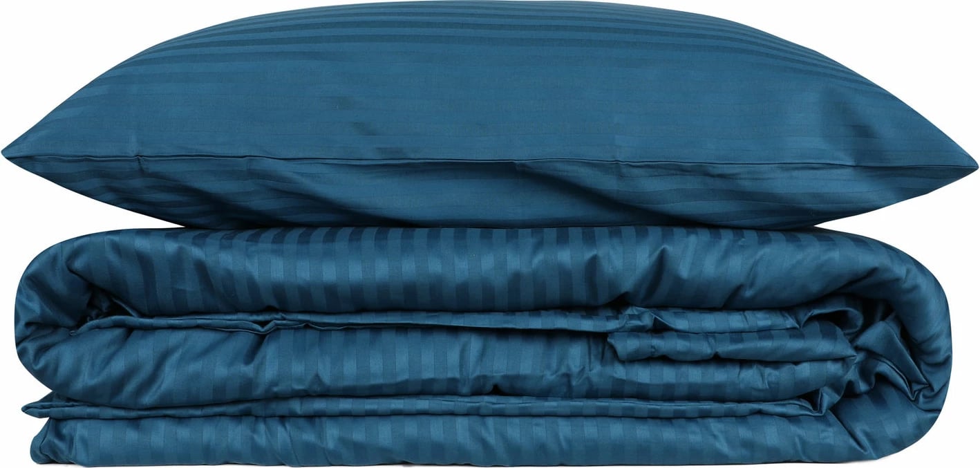 Set mbulesë jorgani super king, saten, ngjyrë kaltër, L'essentiel, me vija