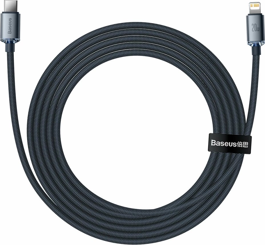 Kabllo Baseus Crystal Shine CAJY000301, USB-C në Lightning, 2m, 20W, e zezë