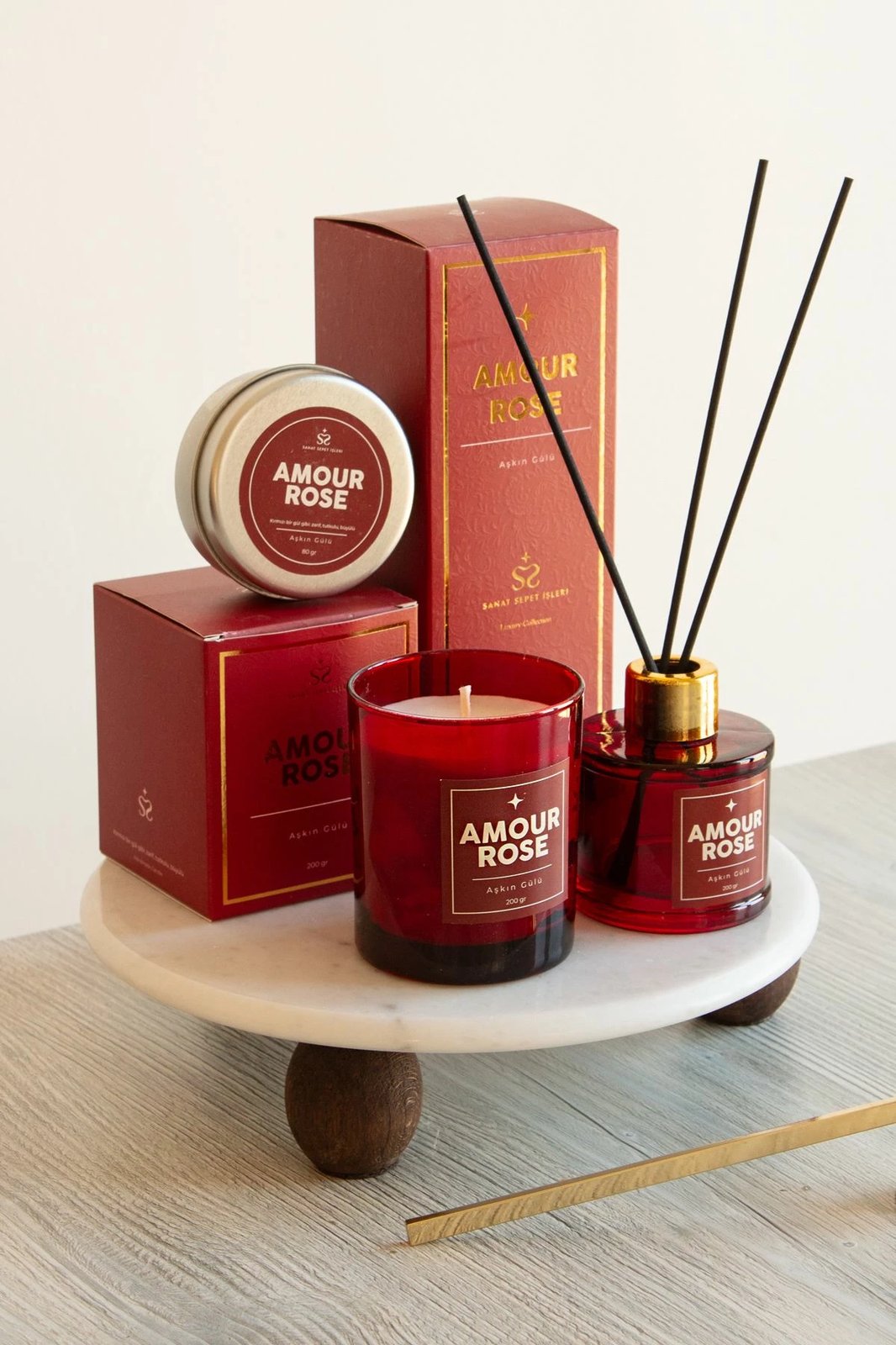 Set qirinjsh (3 copë), Amour Rose, Evila Originals, burgundy