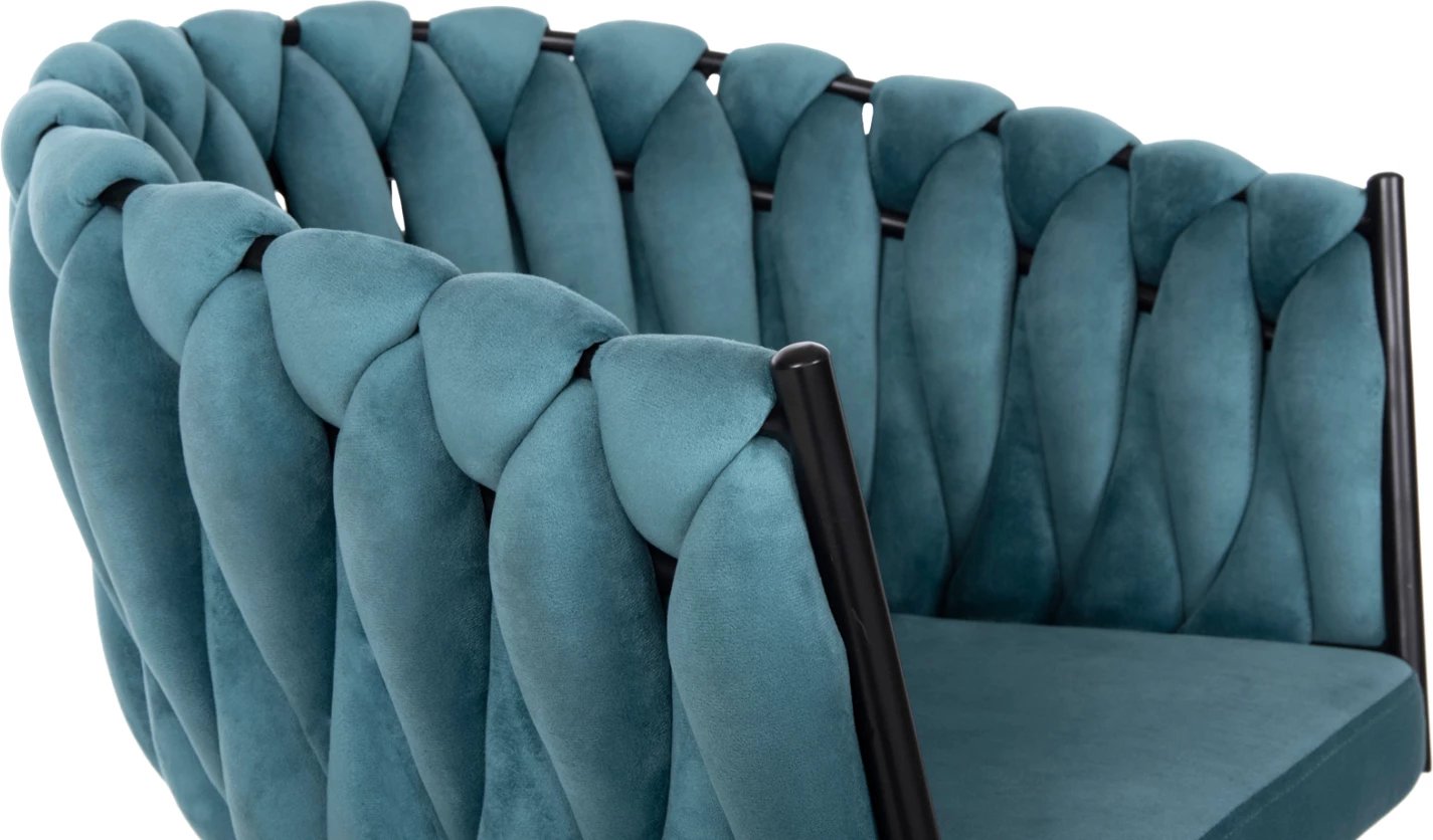 Karrige LUANDA FH8741.05 kadife ngjyrë tyrkiz-me këmbë metalike të zeza 62x54x79Hcm., set prej 2 copë