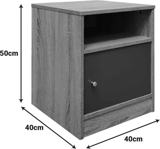 Komodinë anës krevati Foly, me dollap, ngjyrë e bardhë, 40x40x50cm