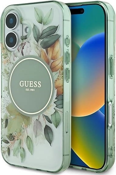 Mbështjellës Guess IML Flower & Tonal Circle MagSafe për iPhone 16 Plus, Gjelbër Mbështjellës Guess IML Flower & Tonal Circle MagSafe për iPhone 16 Plus, Gjelbër