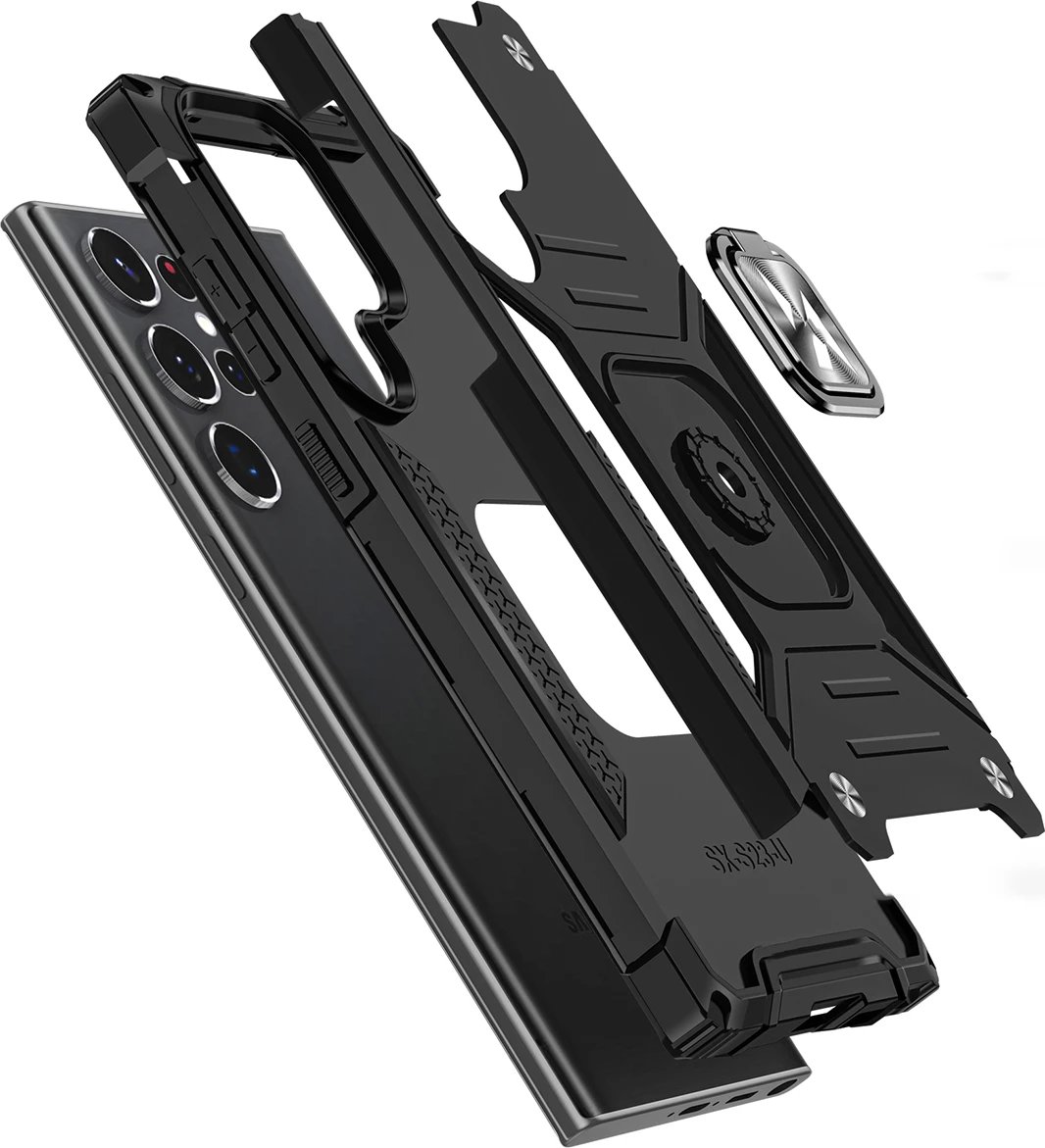 Mbështjellës Wozinsky Ring Armor për Samsung Galaxy S23 Ultra, me unazë dhe këmbalec, e zezë