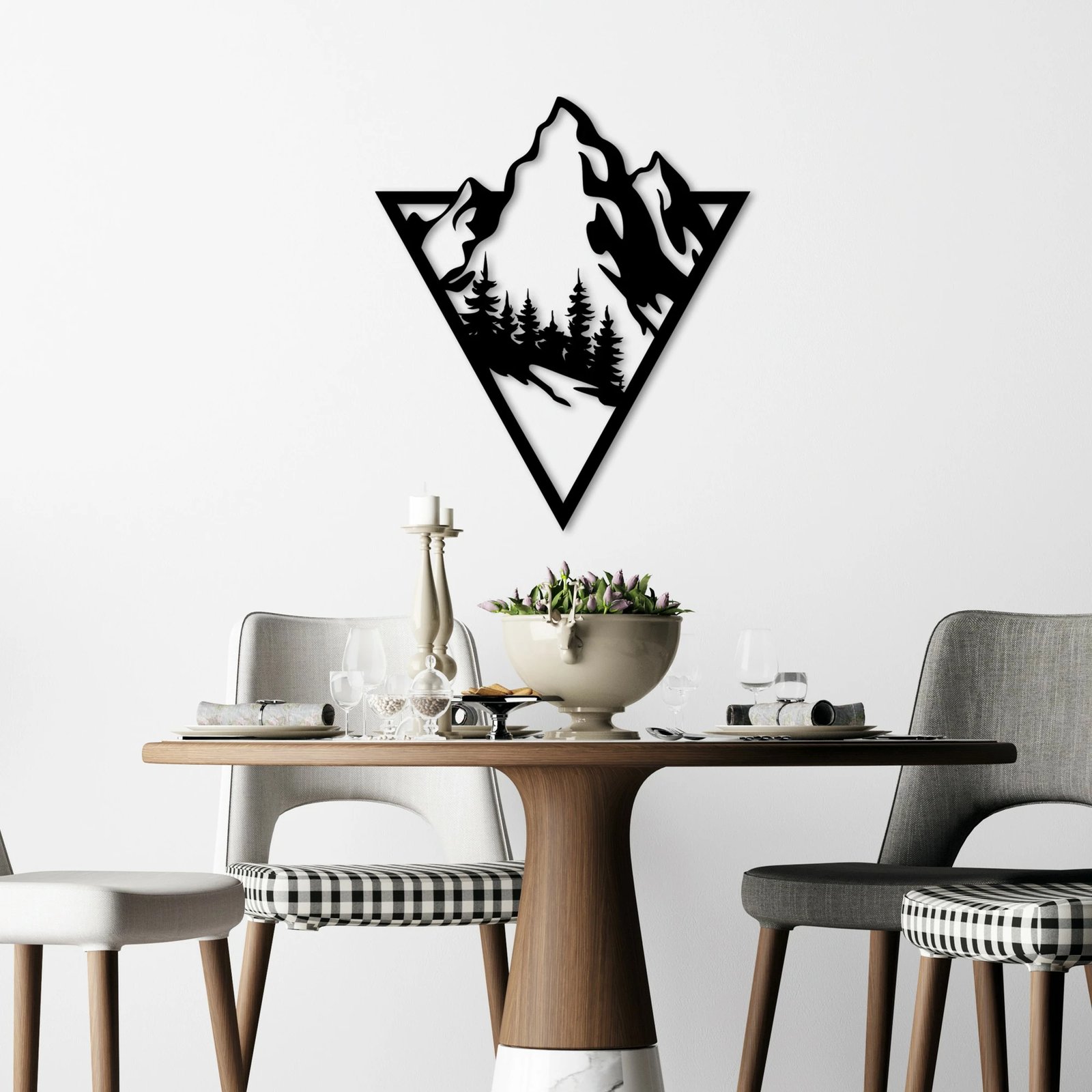 Aksesor dekorativ metalik për mur, Wallity, Montain 2, ngjyrë e zezë, 53x46cm