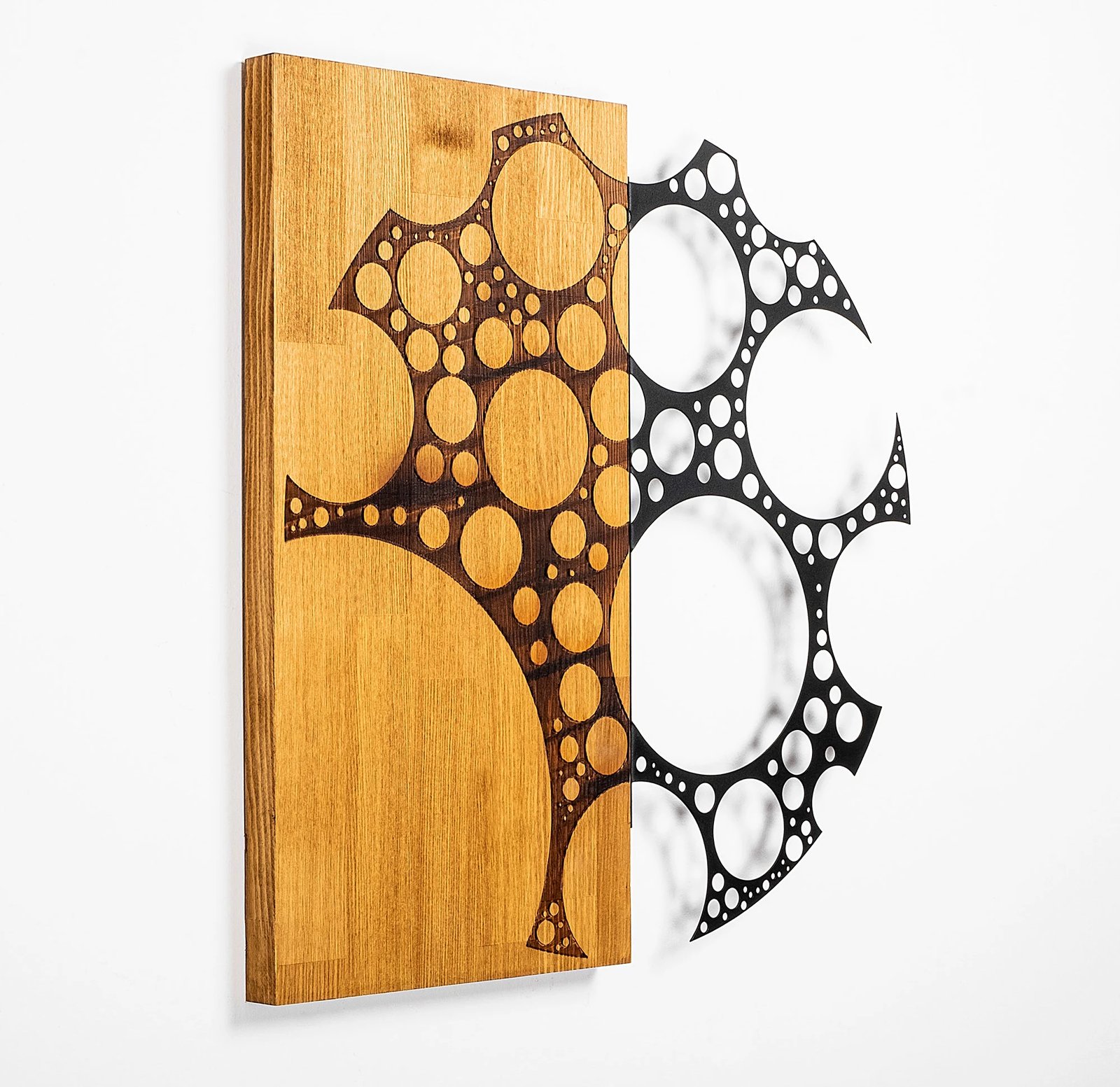 Aksesor dekorativ muri prej druri, Wallity, MA-284, ngjyrë arre dhe e zezë, 58x58cm