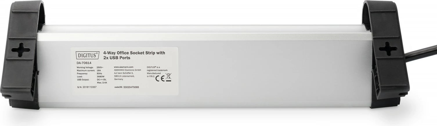 Prizë zgjatuese Digitus DA-70614, 4 dalje Schuko, 2x USB, alumini/zezë, 1.5m