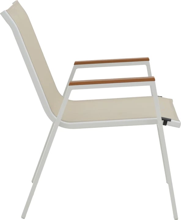 Set tavolinë me karrige për terasë Nares-Azelie A, 5 pjesë, alumin i bardhë dhe plywood natyral, 140x80x72.5cm