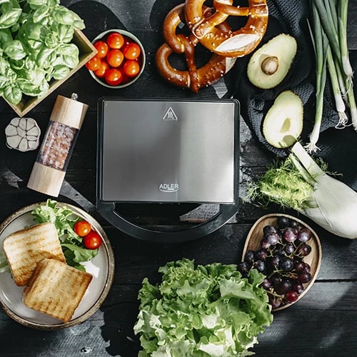 Grill elektrik, Adler AD 3068, 750W (1000W max), pllakë 22 x 12.5 cm, pllaka jo-ngjitëse, e zezë