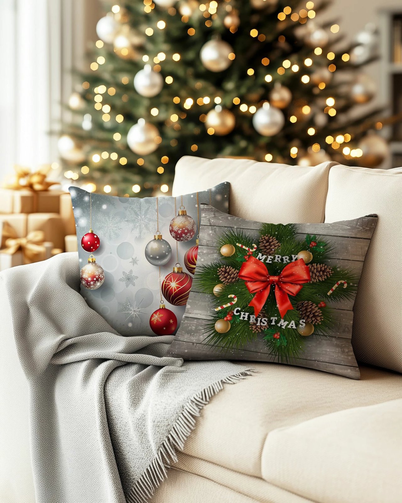 Set mbulesash jastëku për festat, shumëngjyrëshe, Evila Originals, PLW-NWYR26, 43x43cm (2 copë)