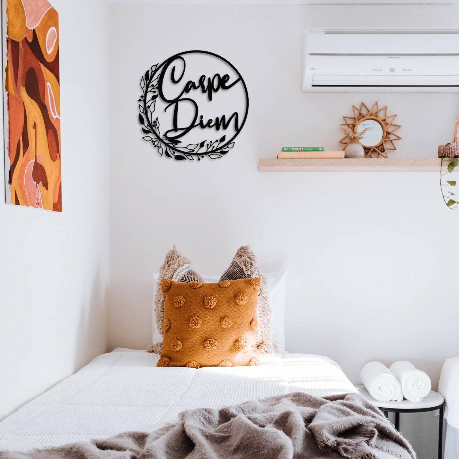 Aksesor dekorativ metalik për mur, Carpe Diem, Wallity, ngjyrë e zezë, 48x48cm