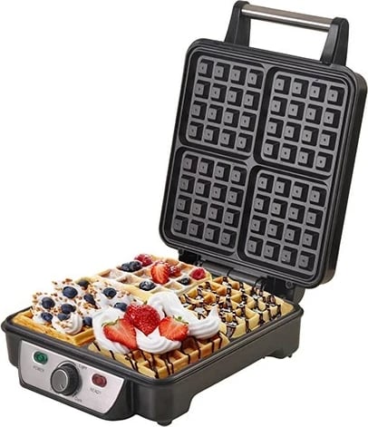 Aparat për vafla Camry CR 3025, 4 vafla, 1500 W, Katrore, Zi