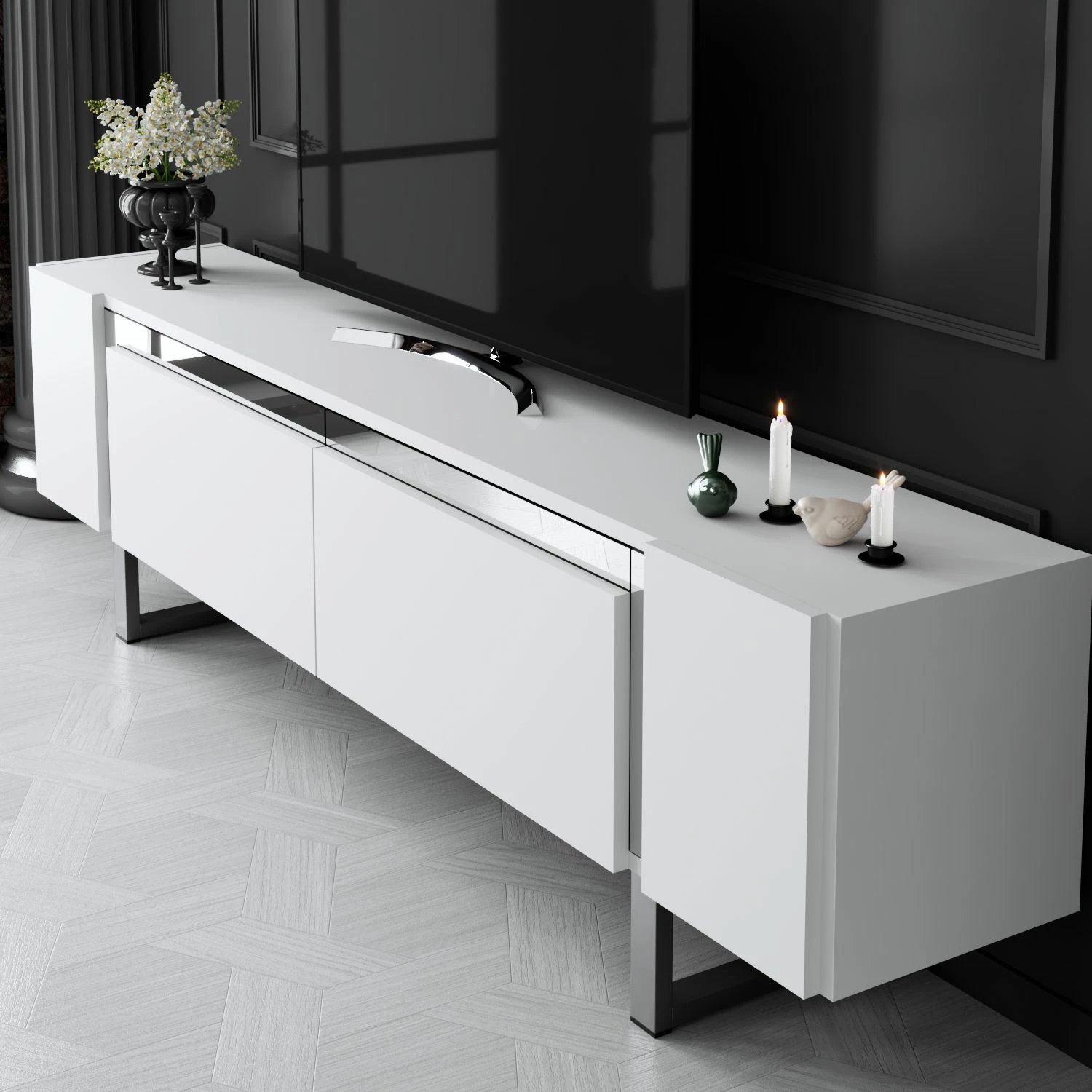 Komodë TV Hanah Home, Yildiz, e bardhë dhe argjendtë