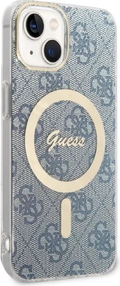 Set mbështjellës Guess GUBPP14SH4EACSB me karikues wireless për iPhone 14, 6.1", 4G Print, MagSafe, blu