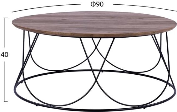 Tavolinë kafeje ZENA me sipërfaqe MDF dhe kornizë metalike të zezë Φ90x40H cm. HM8690