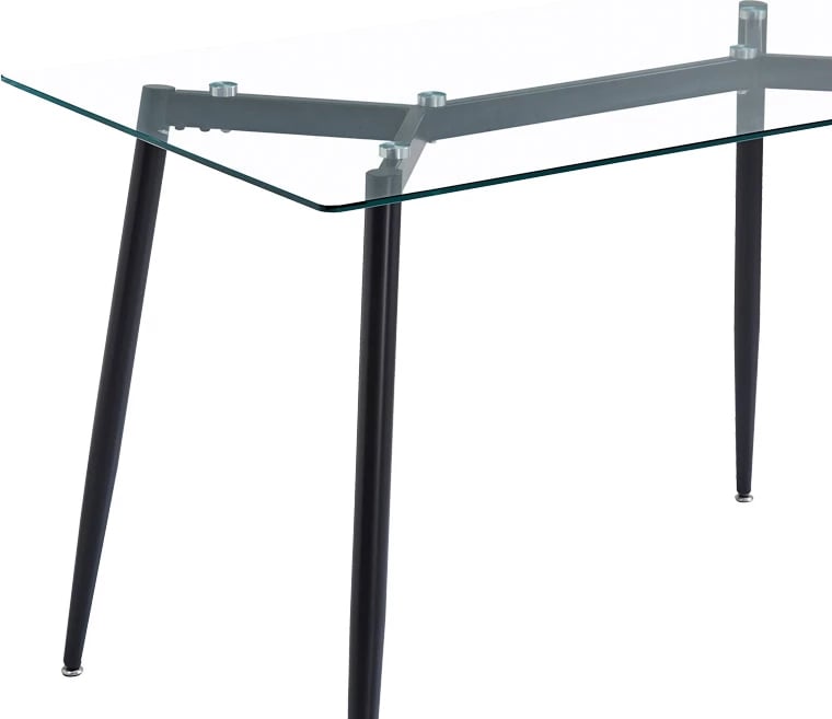 Set tavoline me karrige, xham i tejdukshëm, këmbë të zeza, Quana-Julita, 120x70x75cm, 5 copë